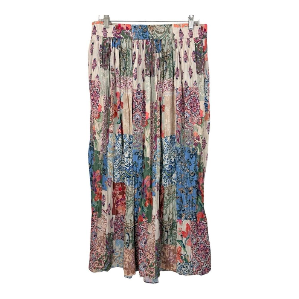Chicos Midi Skirt L Paisley Patchwork Broomstick Fairy Cottagecore Boho Eclectic